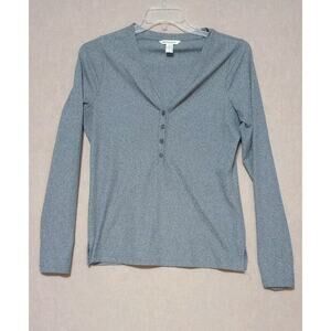 ATHLETA Women's Uptempo Ribbed Henley Shirt Long Sleeve‎ Thumbholes Gray Sz Lg
